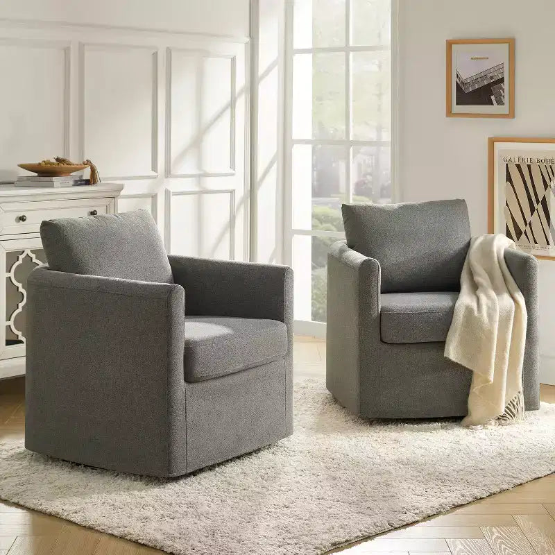 Poltrona girevole Bernhard con rivestimento sfoderabile, set da 2 con tessuto testurizzato e braccioli svasati | HULALA HOME