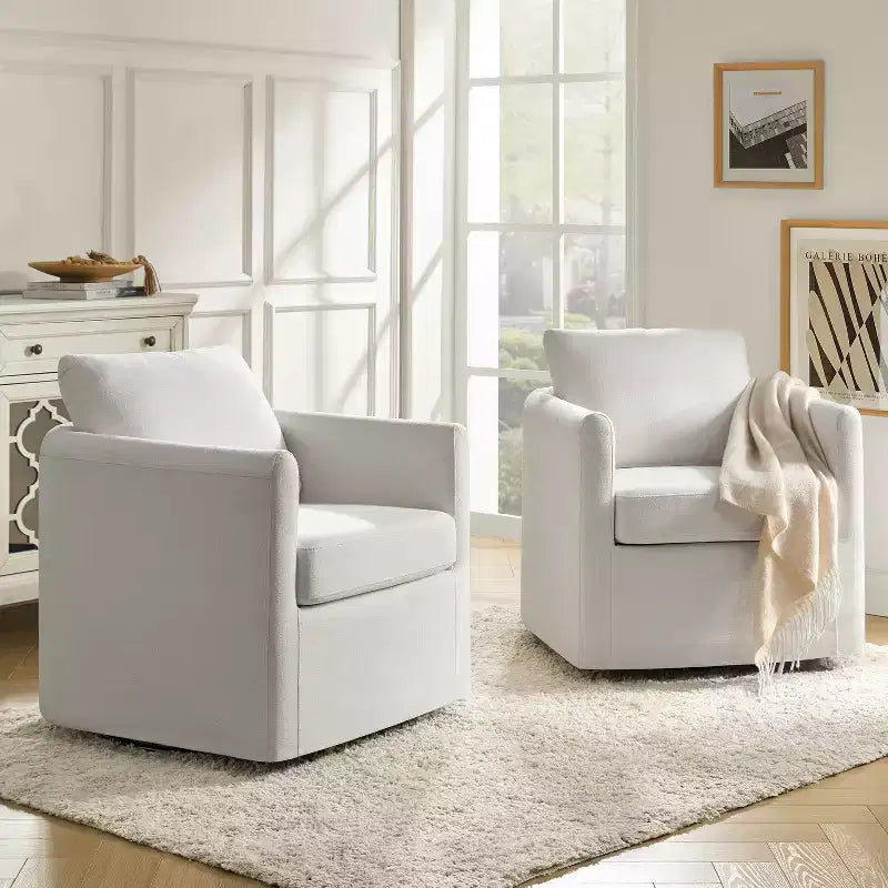 Poltrona girevole Bernhard con rivestimento sfoderabile, set da 2 con tessuto testurizzato e braccioli svasati | HULALA HOME