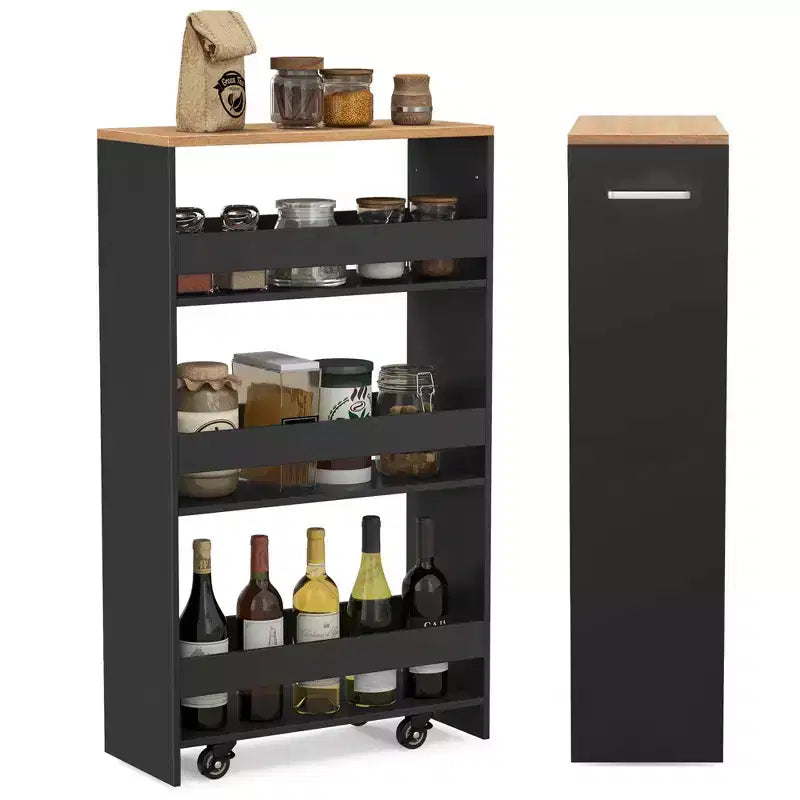 Costway Carrello Portaoggetti a 4 Livelli, Carrello da Cucina Stretto a 8 Ruote con Ripiani Aperti Marrone/Grigio/Bianco/Nero