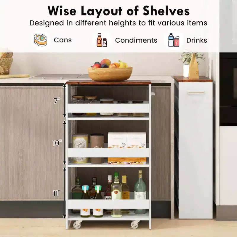 Costway Carrello Portaoggetti a 4 Livelli, Carrello da Cucina Stretto a 8 Ruote con Ripiani Aperti Marrone/Grigio/Bianco/Nero