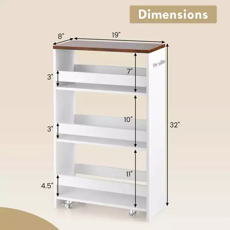 Costway Carrello Portaoggetti a 4 Livelli, Carrello da Cucina Stretto a 8 Ruote con Ripiani Aperti Marrone/Grigio/Bianco/Nero