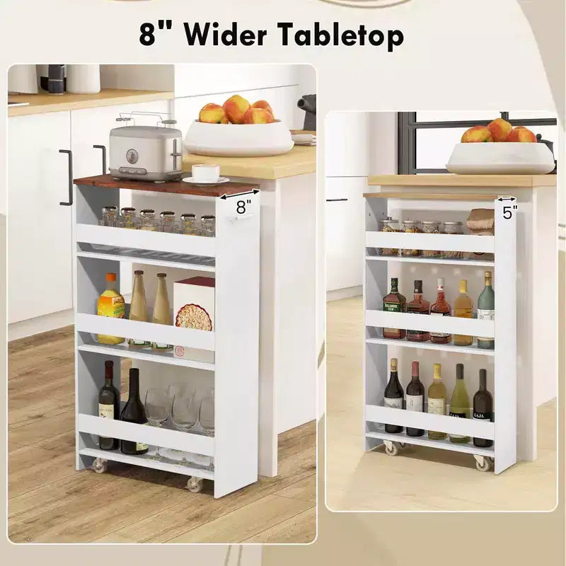 Costway Carrello Portaoggetti a 4 Livelli, Carrello da Cucina Stretto a 8 Ruote con Ripiani Aperti Marrone/Grigio/Bianco/Nero