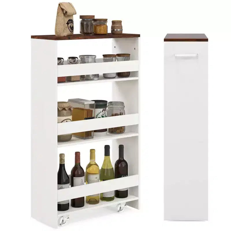 Costway Carrello Portaoggetti a 4 Livelli, Carrello da Cucina Stretto a 8 Ruote con Ripiani Aperti Marrone/Grigio/Bianco/Nero