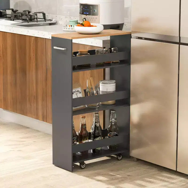 Costway Carrello Portaoggetti a 4 Livelli, Carrello da Cucina Stretto a 8 Ruote con Ripiani Aperti Marrone/Grigio/Bianco/Nero
