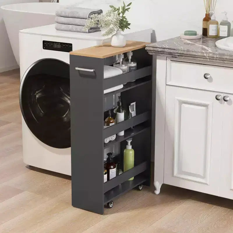 Costway Carrello Portaoggetti a 4 Livelli, Carrello da Cucina Stretto a 8 Ruote con Ripiani Aperti Marrone/Grigio/Bianco/Nero