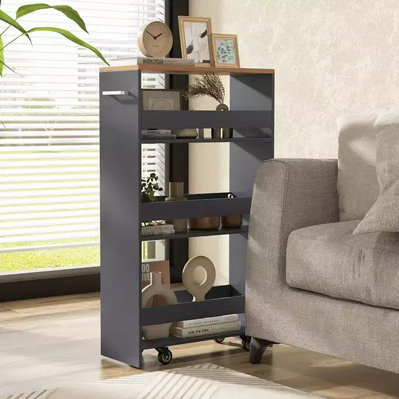 Costway Carrello Portaoggetti a 4 Livelli, Carrello da Cucina Stretto a 8 Ruote con Ripiani Aperti Marrone/Grigio/Bianco/Nero
