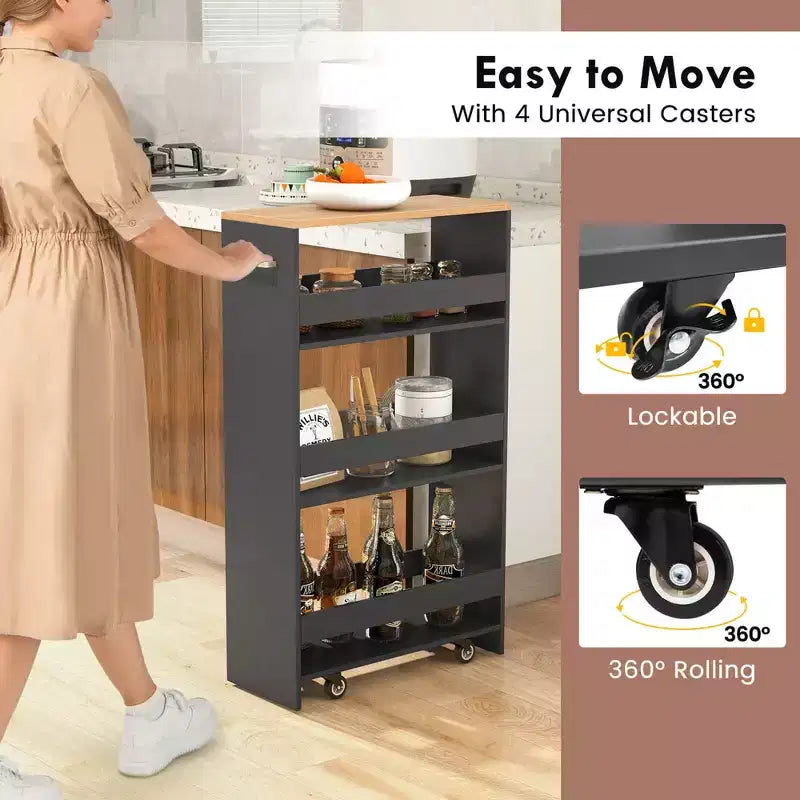 Costway Carrello Portaoggetti a 4 Livelli, Carrello da Cucina Stretto a 8 Ruote con Ripiani Aperti Marrone/Grigio/Bianco/Nero