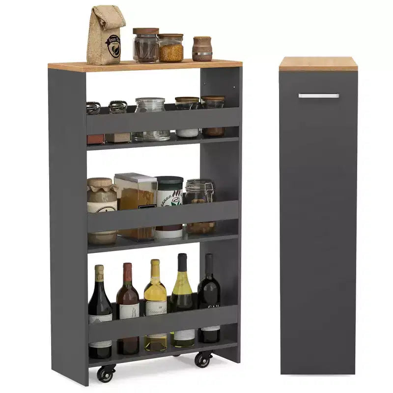 Costway Carrello Portaoggetti a 4 Livelli, Carrello da Cucina Stretto a 8 Ruote con Ripiani Aperti Marrone/Grigio/Bianco/Nero