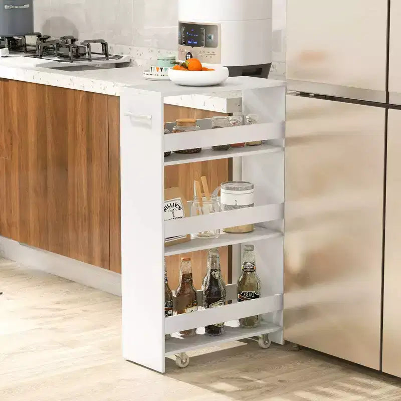 Costway Carrello Portaoggetti a 4 Livelli, Carrello da Cucina Stretto a 8 Ruote con Ripiani Aperti Marrone/Grigio/Bianco/Nero