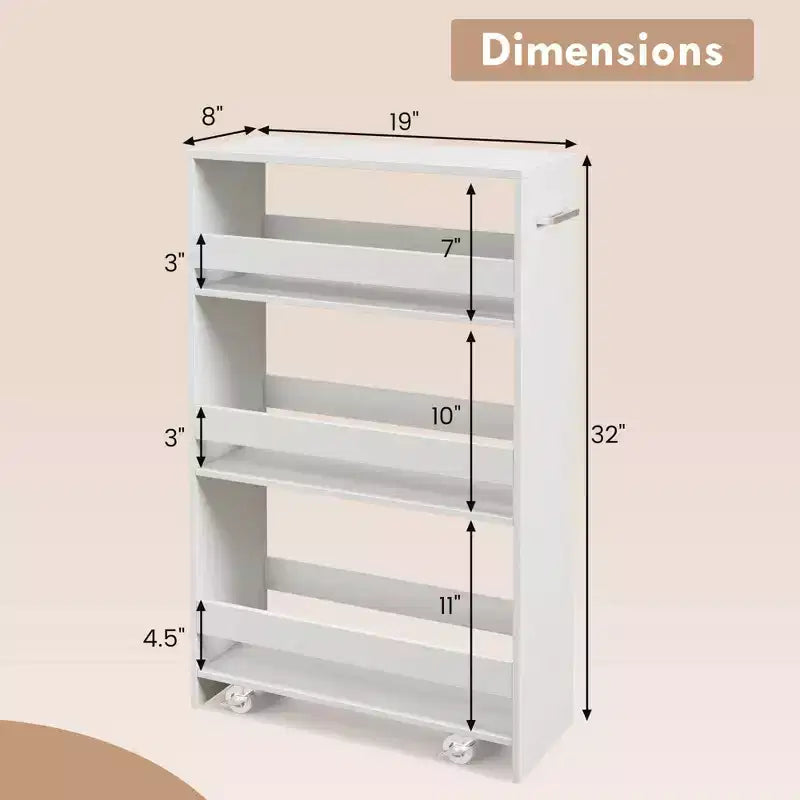 Costway Carrello Portaoggetti a 4 Livelli, Carrello da Cucina Stretto a 8 Ruote con Ripiani Aperti Marrone/Grigio/Bianco/Nero