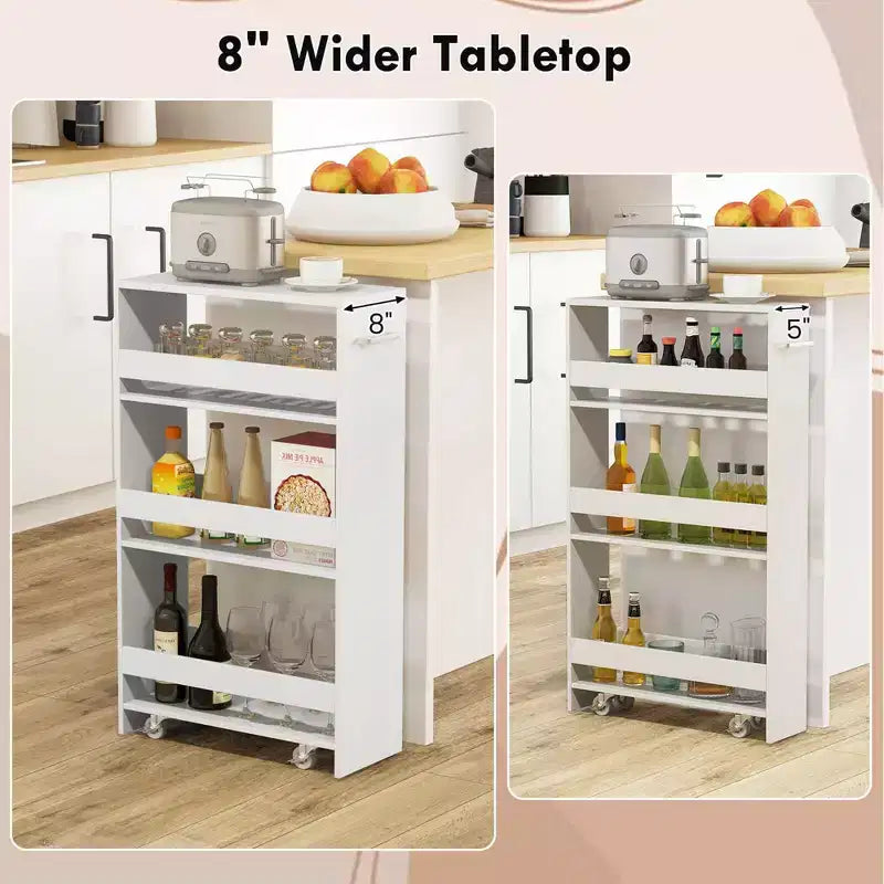 Costway Carrello Portaoggetti a 4 Livelli, Carrello da Cucina Stretto a 8 Ruote con Ripiani Aperti Marrone/Grigio/Bianco/Nero