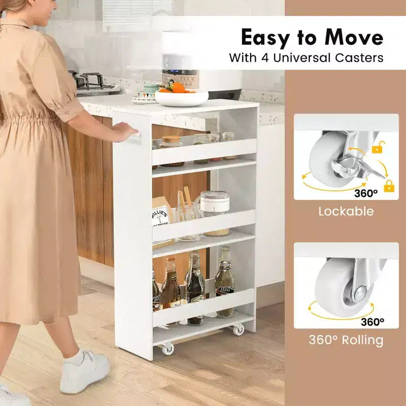Costway Carrello Portaoggetti a 4 Livelli, Carrello da Cucina Stretto a 8 Ruote con Ripiani Aperti Marrone/Grigio/Bianco/Nero