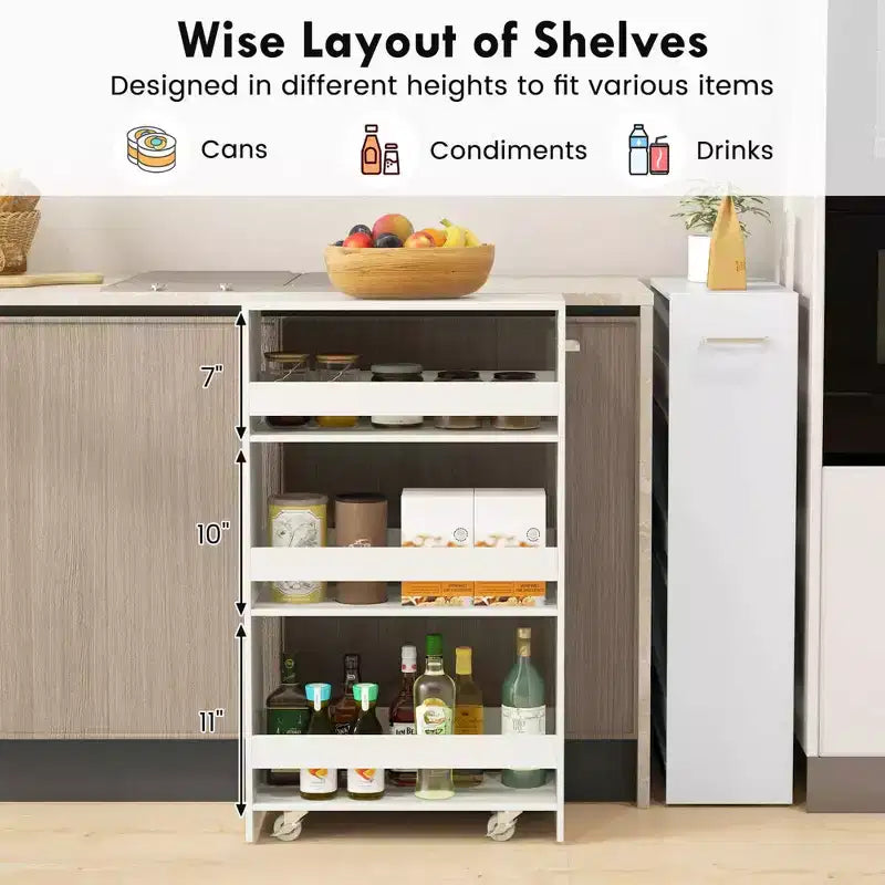 Costway Carrello Portaoggetti a 4 Livelli, Carrello da Cucina Stretto a 8 Ruote con Ripiani Aperti Marrone/Grigio/Bianco/Nero