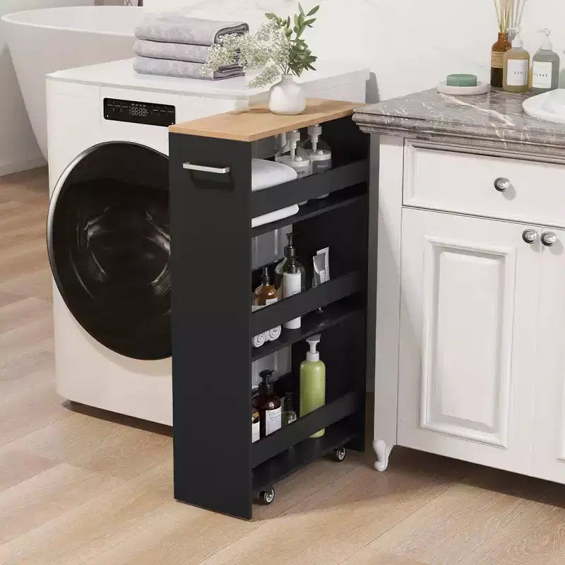 Costway Carrello Portaoggetti a 4 Livelli, Carrello da Cucina Stretto a 8 Ruote con Ripiani Aperti Marrone/Grigio/Bianco/Nero