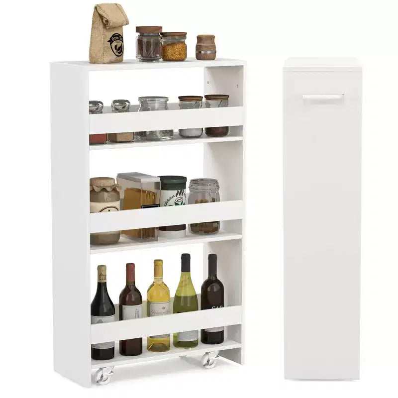 Costway Carrello Portaoggetti a 4 Livelli, Carrello da Cucina Stretto a 8 Ruote con Ripiani Aperti Marrone/Grigio/Bianco/Nero