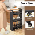 Costway Carrello Portaoggetti a 4 Livelli, Carrello da Cucina Stretto a 8 Ruote con Ripiani Aperti Marrone/Grigio/Bianco/Nero