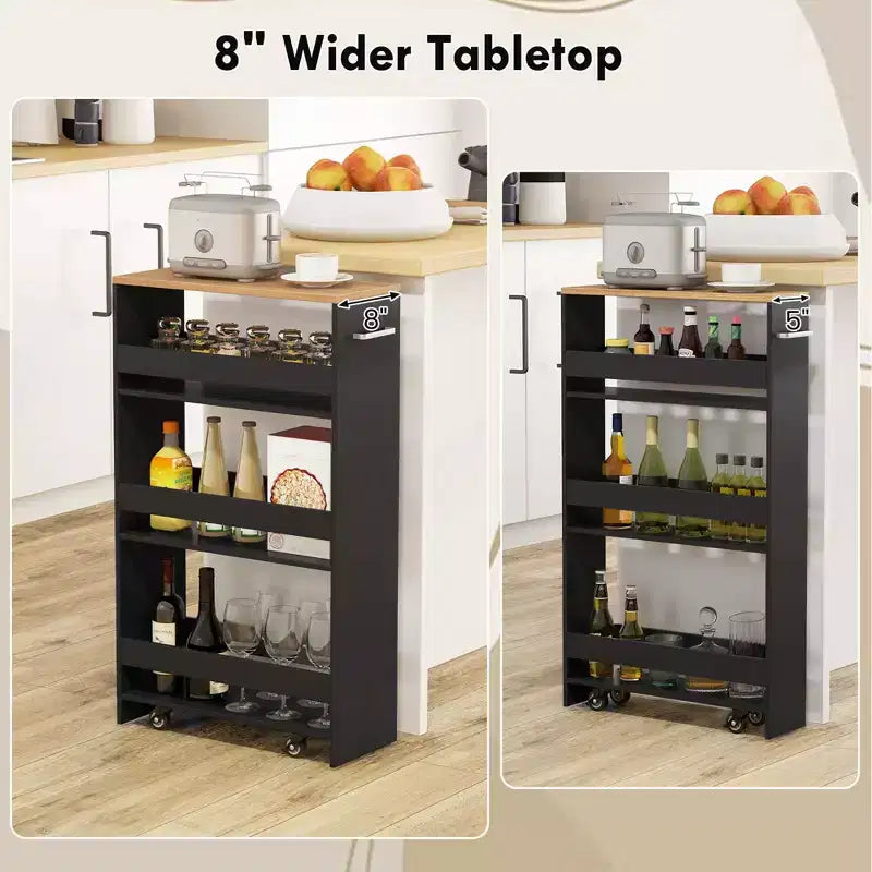 Costway Carrello Portaoggetti a 4 Livelli, Carrello da Cucina Stretto a 8 Ruote con Ripiani Aperti Marrone/Grigio/Bianco/Nero