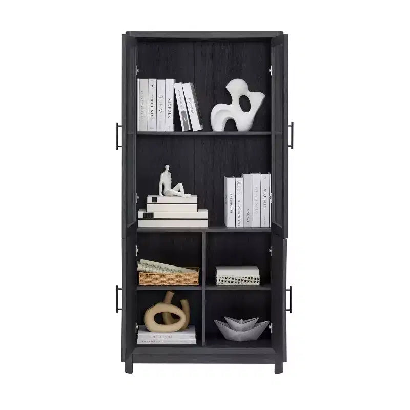 Libreria Manhattan Comfort Jodie 67.6 con 6 Ripiani Regolabili e Ante in Vetro Temperato