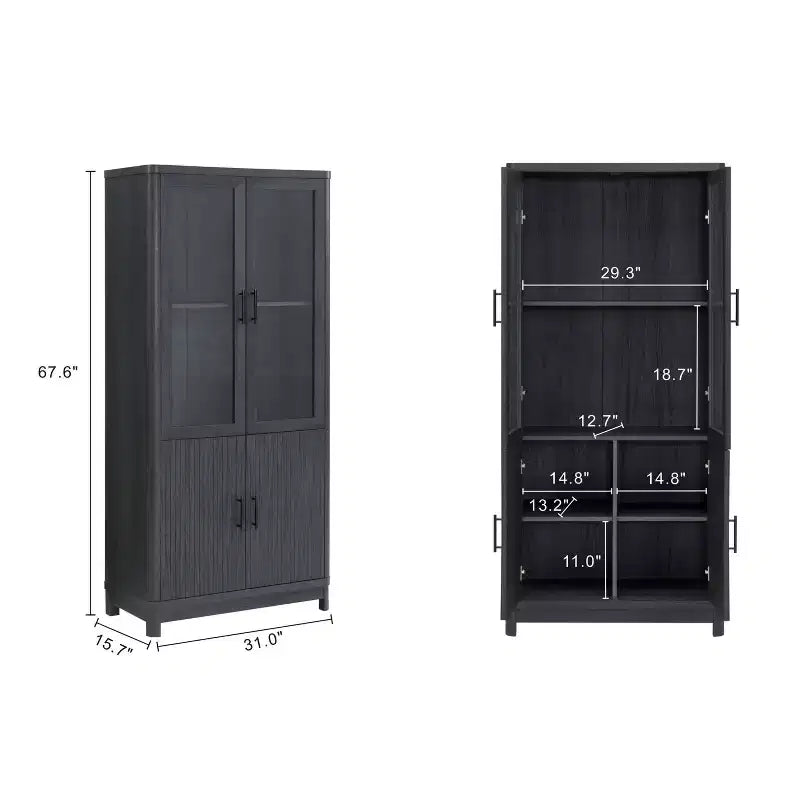 Libreria Manhattan Comfort Jodie 67.6 con 6 Ripiani Regolabili e Ante in Vetro Temperato