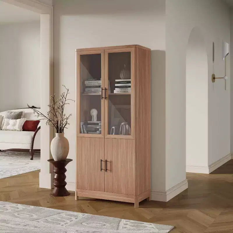 Libreria Manhattan Comfort Jodie 67.6 con 6 Ripiani Regolabili e Ante in Vetro Temperato