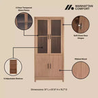 Libreria Manhattan Comfort Jodie 67.6 con 6 Ripiani Regolabili e Ante in Vetro Temperato