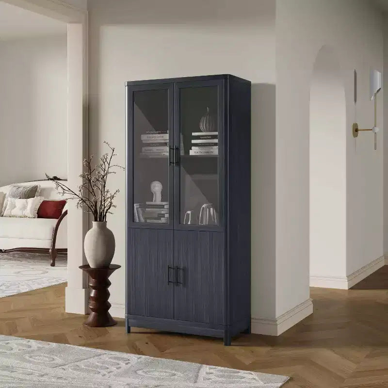 Libreria Manhattan Comfort Jodie 67.6 con 6 Ripiani Regolabili e Ante in Vetro Temperato