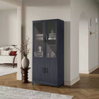 Libreria Manhattan Comfort Jodie 67.6 con 6 Ripiani Regolabili e Ante in Vetro Temperato
