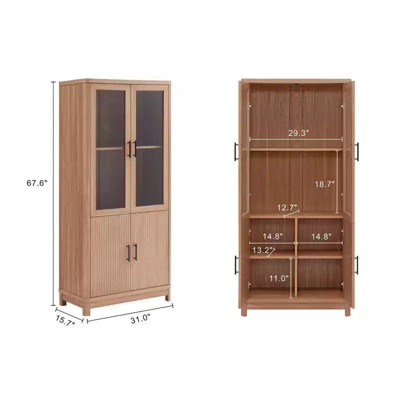 Libreria Manhattan Comfort Jodie 67.6 con 6 Ripiani Regolabili e Ante in Vetro Temperato
