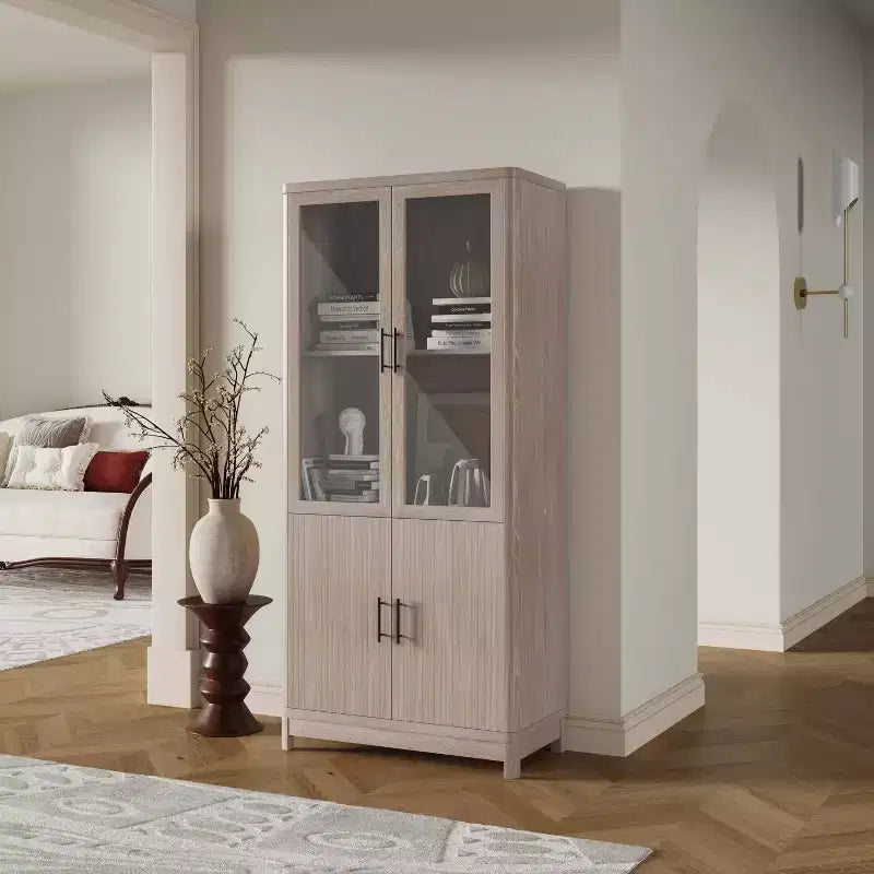 Libreria Manhattan Comfort Jodie 67.6 con 6 Ripiani Regolabili e Ante in Vetro Temperato