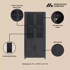 Libreria Manhattan Comfort Jodie 67.6 con 6 Ripiani Regolabili e Ante in Vetro Temperato