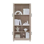 Libreria Manhattan Comfort Jodie 67.6 con 6 Ripiani Regolabili e Ante in Vetro Temperato