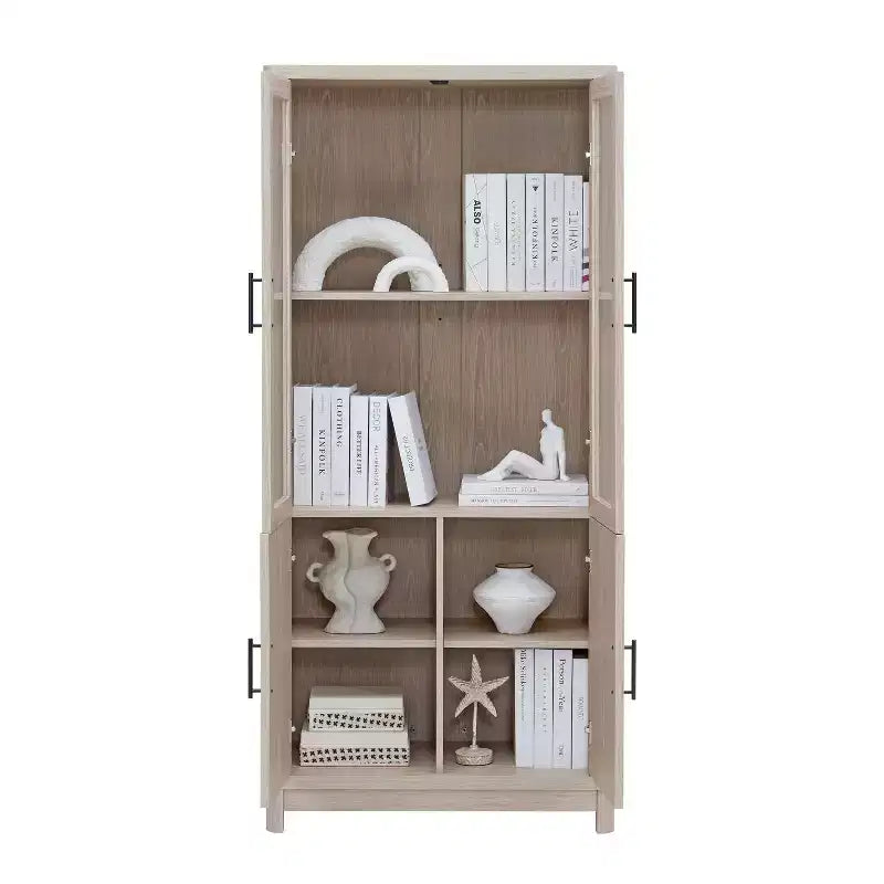 Libreria Manhattan Comfort Jodie 67.6 con 6 Ripiani Regolabili e Ante in Vetro Temperato