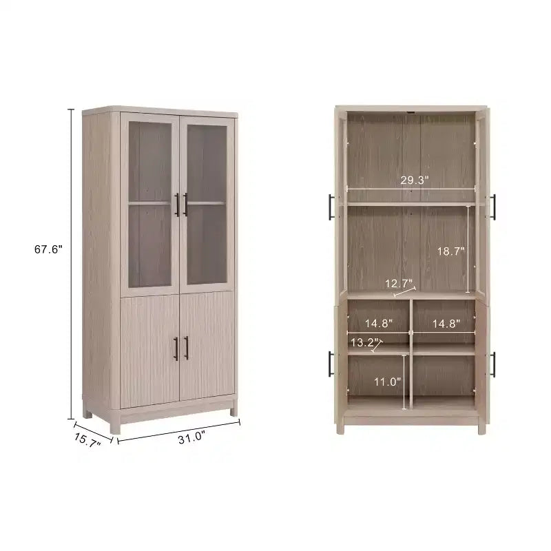 Libreria Manhattan Comfort Jodie 67.6 con 6 Ripiani Regolabili e Ante in Vetro Temperato