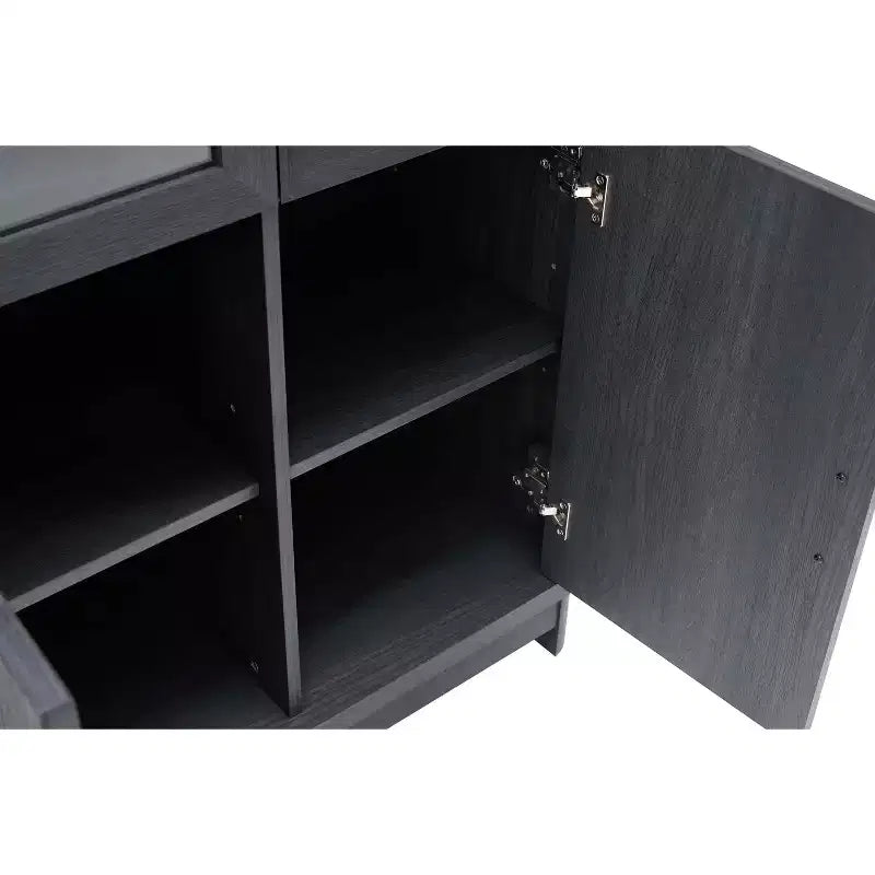 Libreria Manhattan Comfort Jodie 67.6 con 6 Ripiani Regolabili e Ante in Vetro Temperato
