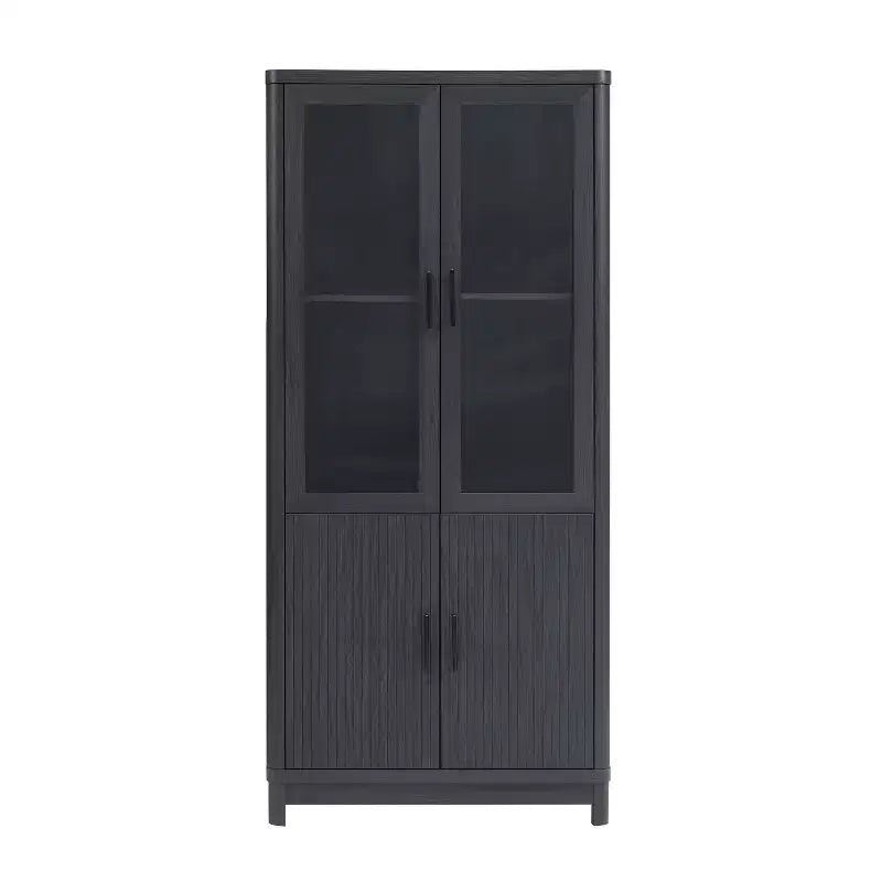 Manhattan Comfort 67.6 Jodie Bookcase with 6 Adjustable Shelves and Tempered Glass Doors