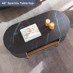 Tavolino da Caffè con Pannelli a Scanalature, Cassetto e Vano Aperto – Quercia Naturale / Bianco Solido / Blu Marino, Singolo