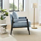 Poltrona d'accento in ciniglia Mid-Century Modern con cuscino schienale rimovibile e gambe in legno di acacia – Giallo / Arancione / Blu / Grigio / Bianco, Singola