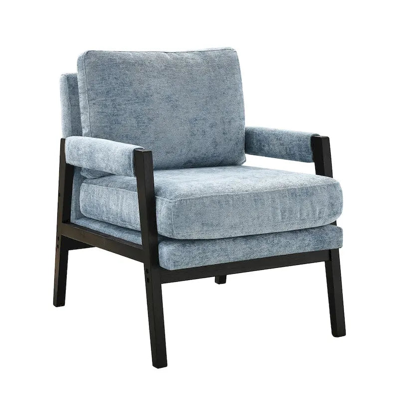 Poltrona d'accento in ciniglia Mid-Century Modern con cuscino schienale rimovibile e gambe in legno di acacia – Giallo / Arancione / Blu / Grigio / Bianco, Singola