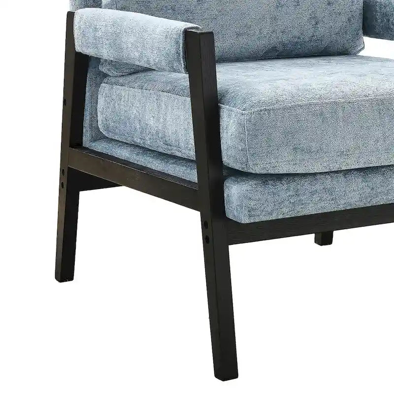 Poltrona d'accento in ciniglia Mid-Century Modern con cuscino schienale rimovibile e gambe in legno di acacia – Giallo / Arancione / Blu / Grigio / Bianco, Singola
