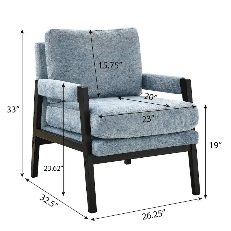 Poltrona d'accento in ciniglia Mid-Century Modern con cuscino schienale rimovibile e gambe in legno di acacia – Giallo / Arancione / Blu / Grigio / Bianco, Singola