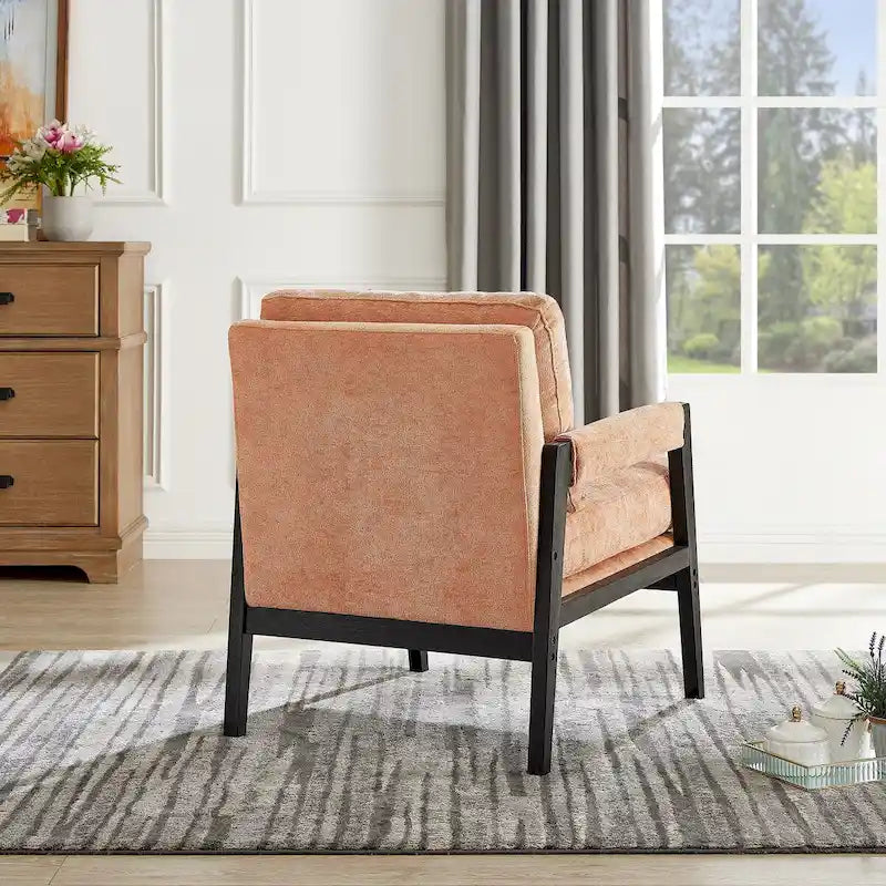 Poltrona d'accento in ciniglia Mid-Century Modern con cuscino schienale rimovibile e gambe in legno di acacia – Giallo / Arancione / Blu / Grigio / Bianco, Singola