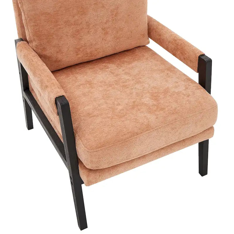 Poltrona d'accento in ciniglia Mid-Century Modern con cuscino schienale rimovibile e gambe in legno di acacia – Giallo / Arancione / Blu / Grigio / Bianco, Singola