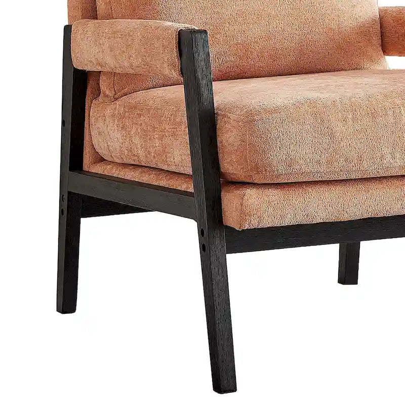 Poltrona d'accento in ciniglia Mid-Century Modern con cuscino schienale rimovibile e gambe in legno di acacia – Giallo / Arancione / Blu / Grigio / Bianco, Singola