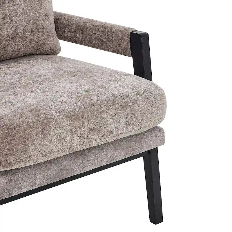 Poltrona d'accento in ciniglia Mid-Century Modern con cuscino schienale rimovibile e gambe in legno di acacia – Giallo / Arancione / Blu / Grigio / Bianco, Singola