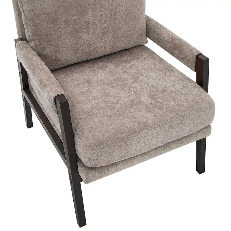 Poltrona d'accento in ciniglia Mid-Century Modern con cuscino schienale rimovibile e gambe in legno di acacia – Giallo / Arancione / Blu / Grigio / Bianco, Singola