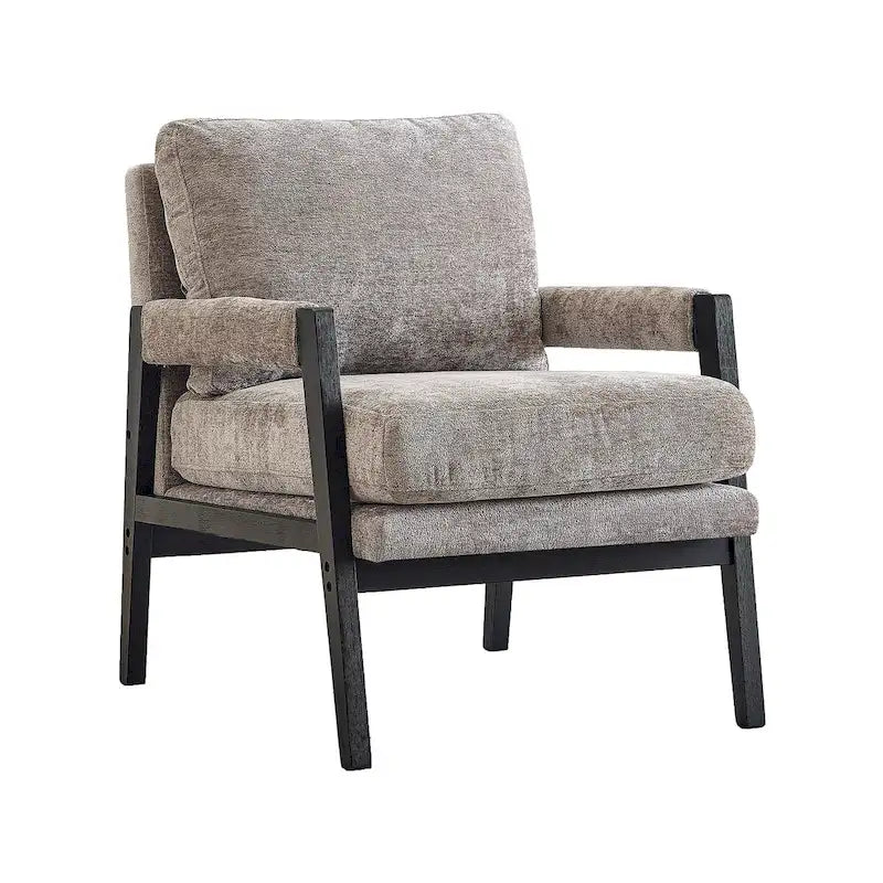 Poltrona d'accento in ciniglia Mid-Century Modern con cuscino schienale rimovibile e gambe in legno di acacia – Giallo / Arancione / Blu / Grigio / Bianco, Singola