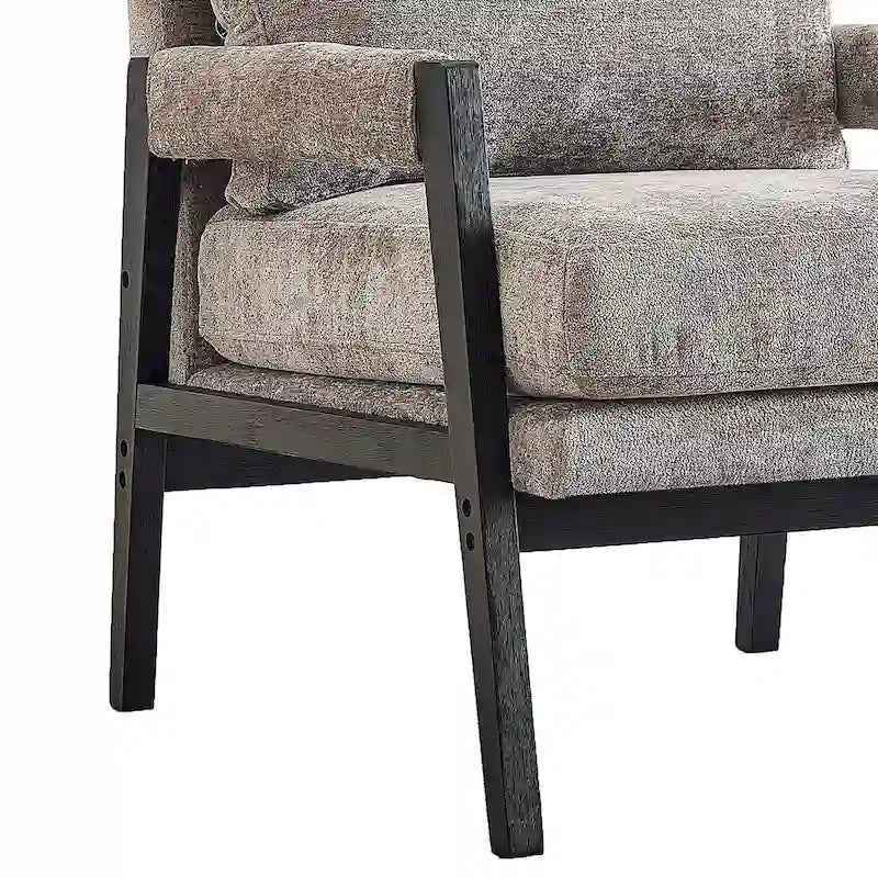 Poltrona d'accento in ciniglia Mid-Century Modern con cuscino schienale rimovibile e gambe in legno di acacia – Giallo / Arancione / Blu / Grigio / Bianco, Singola