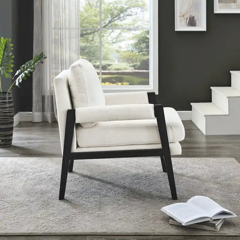 Poltrona d'accento in ciniglia Mid-Century Modern con cuscino schienale rimovibile e gambe in legno di acacia – Giallo / Arancione / Blu / Grigio / Bianco, Singola