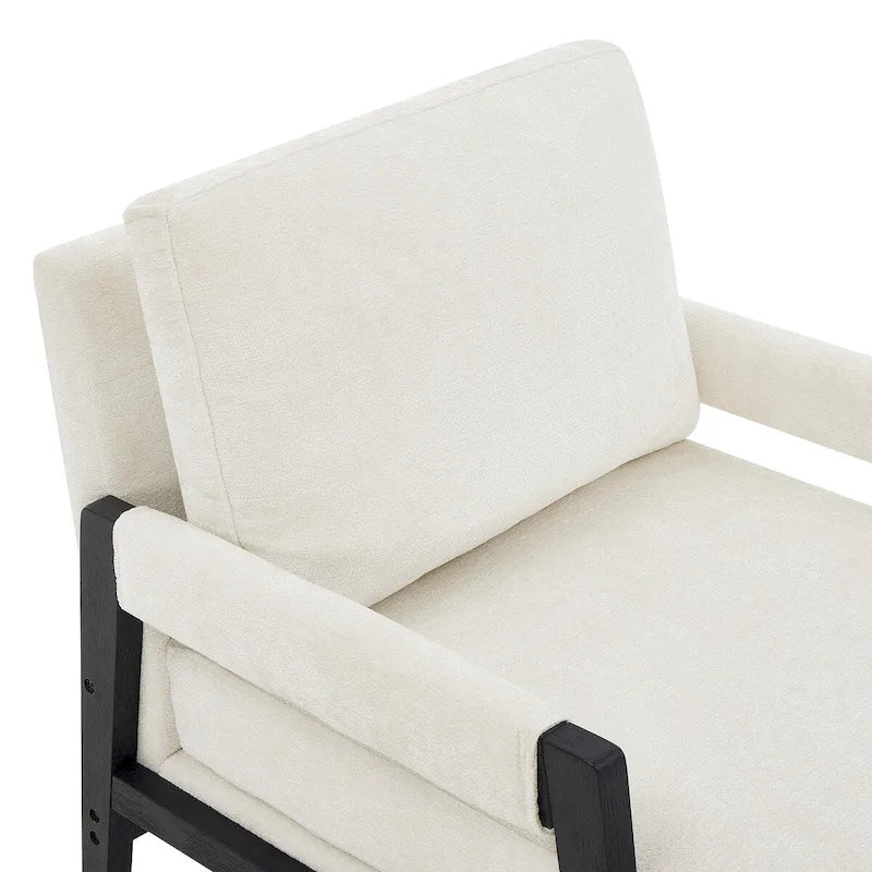 Poltrona d'accento in ciniglia Mid-Century Modern con cuscino schienale rimovibile e gambe in legno di acacia – Giallo / Arancione / Blu / Grigio / Bianco, Singola