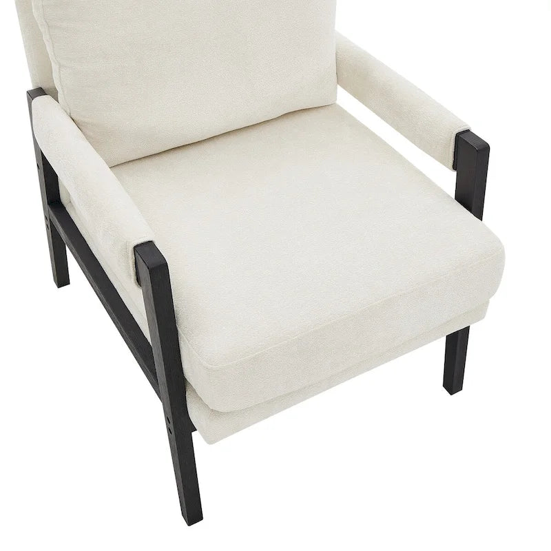 Poltrona d'accento in ciniglia Mid-Century Modern con cuscino schienale rimovibile e gambe in legno di acacia – Giallo / Arancione / Blu / Grigio / Bianco, Singola